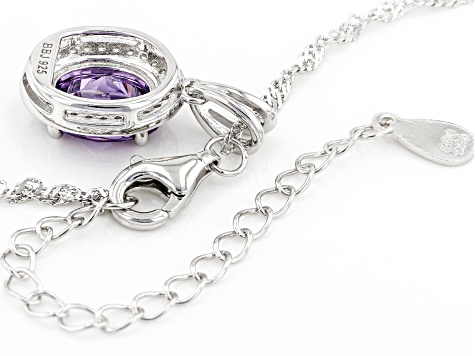 Purple And White Cubic Zirconia Rhodium Over Sterling Silver Pendant With Chain 3.22ctw