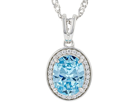 Light Blue And White Cubic Zirconia Rhodium Over Sterling Silver Pendant With Chain 3.00ctw