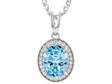 Light Blue And White Cubic Zirconia Rhodium Over Sterling Silver Pendant With Chain 3.00ctw