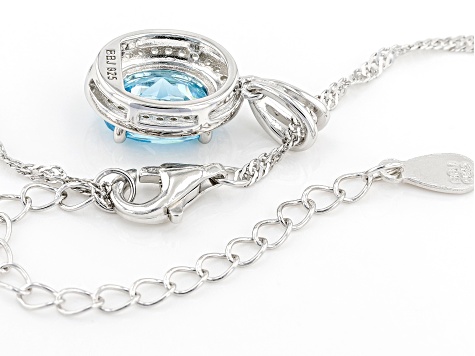 Light Blue And White Cubic Zirconia Rhodium Over Sterling Silver Pendant With Chain 3.00ctw