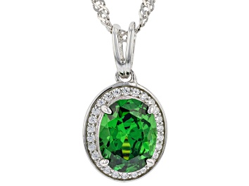 Picture of Green And White Cubic Zirconia Rhodium Over Sterling Silver Pendant With Chain 3.07ctw