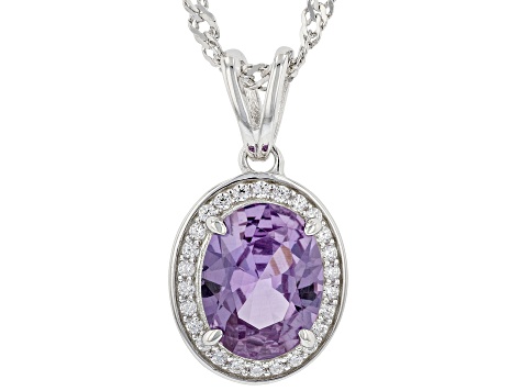 Lab Created Color Change Sapphire And White Cubic Zirconia Pendant With Chain 2.29ctw