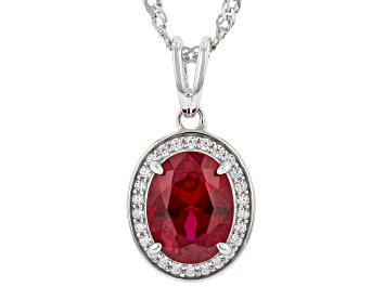 Picture of Lab Created Ruby And White Cubic Zirconia Rhodium Over Sterling Silver Pendant With Chain 2.32ctw