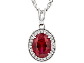 Lab Created Ruby And White Cubic Zirconia Rhodium Over Sterling Silver Pendant With Chain 2.32ctw