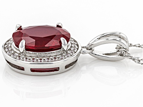 Lab Created Ruby And White Cubic Zirconia Rhodium Over Sterling Silver Pendant With Chain 2.32ctw