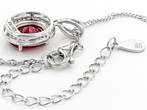 Lab Created Ruby And White Cubic Zirconia Rhodium Over Sterling Silver Pendant With Chain 2.32ctw