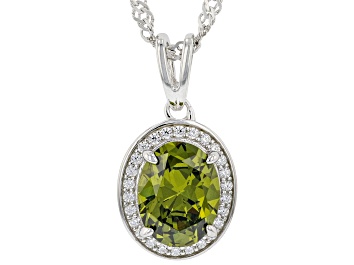 Picture of Green And White Cubic Zirconia Rhodium Over Sterling Silver Pendant With Chain 3.24ctw