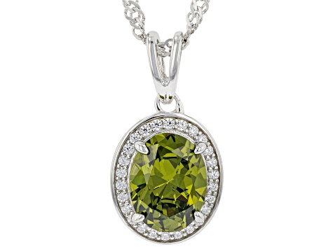 Green And White Cubic Zirconia Rhodium Over Sterling Silver Pendant With Chain 3.24ctw