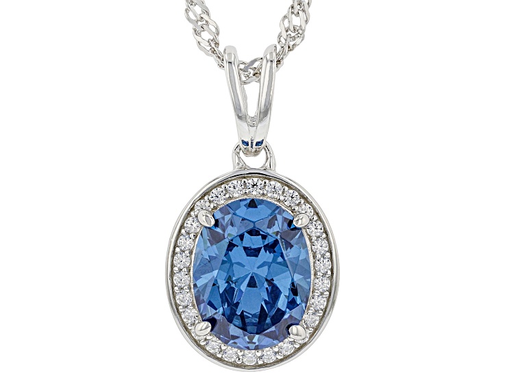 Blue And White Cubic Zirconia Rhodium Over Sterling Silver Pendant With Chain 3.29ctw