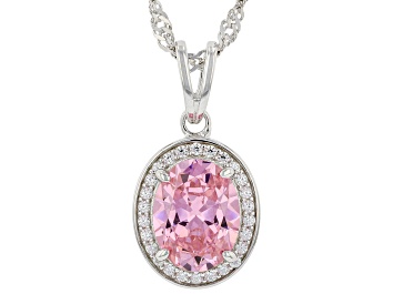 Picture of Pink And White Cubic Zirconia Rhodium Over Sterling Silver Pendant With Chain 3.28ctw