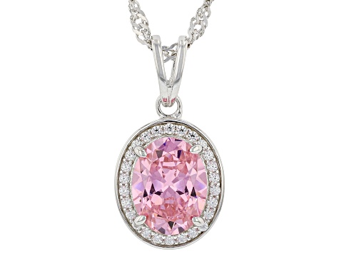 Pink And White Cubic Zirconia Rhodium Over Sterling Silver Pendant With Chain 3.28ctw