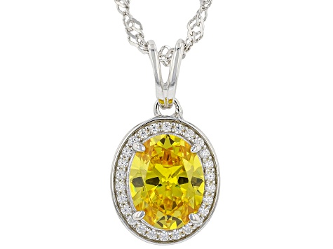 Yellow And White Cubic Zirconia Rhodium Over Sterling Silver Pendant With Chain 3.26ctw