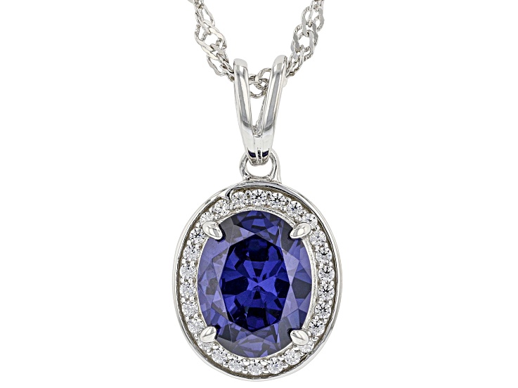 Blue And White Cubic Zirconia Rhodium Over Sterling Silver Pendant With Chain 3.22ctw