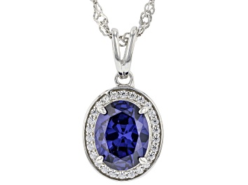 Picture of Blue And White Cubic Zirconia Rhodium Over Sterling Silver Pendant With Chain 3.22ctw