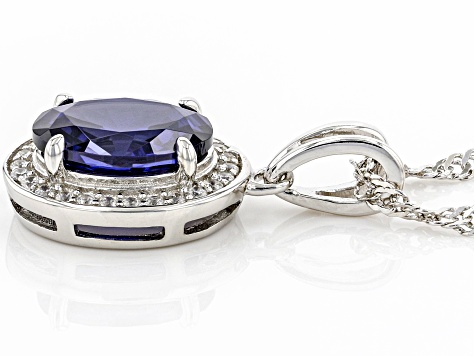 Blue And White Cubic Zirconia Rhodium Over Sterling Silver Pendant With Chain 3.22ctw
