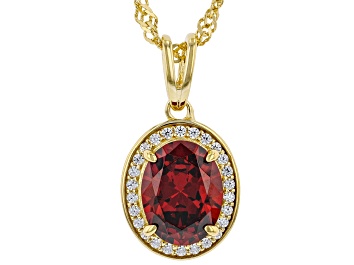 Picture of Red And White Cubic Zirconia 18k Yellow Gold over Sterling Silver Pendant With Chain 3.26ctw