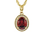Red And White Cubic Zirconia 18k Yellow Gold over Sterling Silver Pendant With Chain 3.26ctw