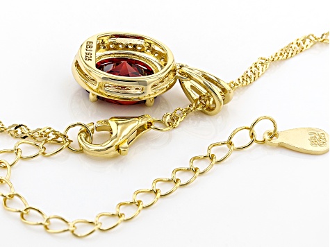 Red And White Cubic Zirconia 18k Yellow Gold over Sterling Silver Pendant With Chain 3.26ctw