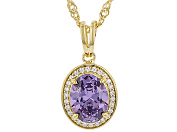Picture of Purple And White Cubic Zirconia 18k Yellow Gold Over Sterling Silver Pendant With Chain 3.22ctw