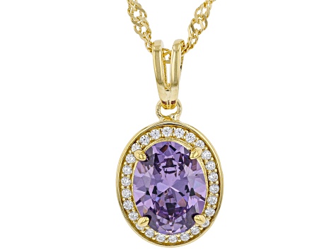 Purple And White Cubic Zirconia 18k Yellow Gold Over Sterling Silver Pendant With Chain 3.22ctw