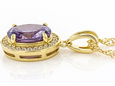 Purple And White Cubic Zirconia 18k Yellow Gold Over Sterling Silver Pendant With Chain 3.22ctw