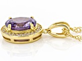 Purple And White Cubic Zirconia 18k Yellow Gold Over Sterling Silver Pendant With Chain 3.22ctw