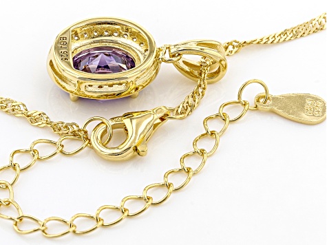 Purple And White Cubic Zirconia 18k Yellow Gold Over Sterling Silver Pendant With Chain 3.22ctw