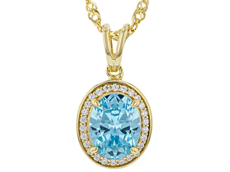 Light Blue And White Cubic Zirconia 18k Yellow Gold Over Sterling Silver Pendant With Chain 3.00ctw
