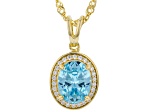 Light Blue And White Cubic Zirconia 18k Yellow Gold Over Sterling Silver Pendant With Chain 3.00ctw