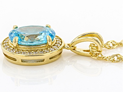 Light Blue And White Cubic Zirconia 18k Yellow Gold Over Sterling Silver Pendant With Chain 3.00ctw
