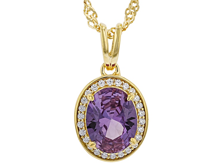 Lab Created Color Sapphire And White Cubic Zirconia 18k Yellow Gold Over Silver Pendant With Chain