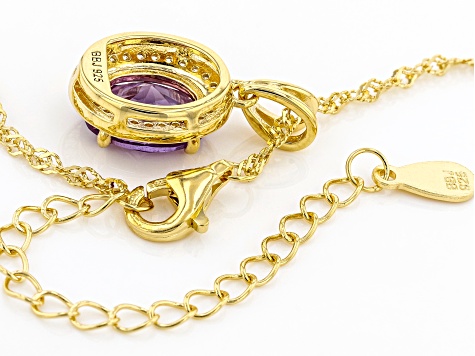 Lab Created Color Sapphire And White Cubic Zirconia 18k Yellow Gold Over Silver Pendant With Chain