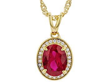 Picture of Lab Created Ruby and White Cubic Zirconia 18k Yellow Gold Over Silver Pendant With Chain 2.32ctw