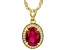 Lab Created Ruby and White Cubic Zirconia 18k Yellow Gold Over Silver Pendant With Chain 2.32ctw