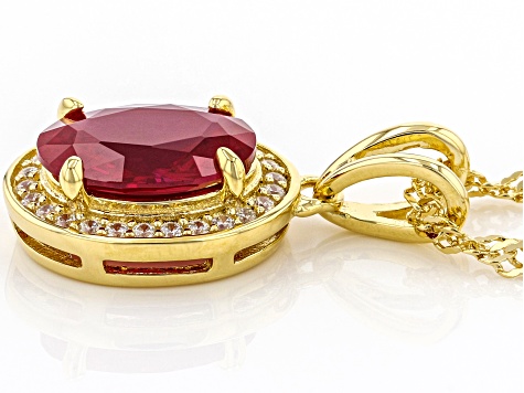 Lab Created Ruby and White Cubic Zirconia 18k Yellow Gold Over Silver Pendant With Chain 2.32ctw