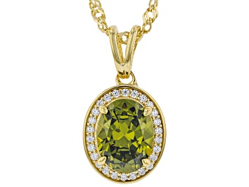 Picture of Green And White Cubic Zirconia 18k Yellow Gold Over Sterling Silver Pendant With Chain 3.24ctw