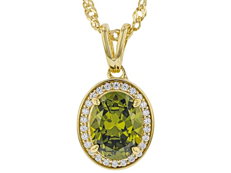 Green And White Cubic Zirconia 18k Yellow Gold Over Sterling Silver Pendant With Chain 3.24ctw