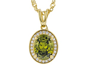 Green And White Cubic Zirconia 18k Yellow Gold Over Sterling Silver Pendant With Chain 3.24ctw