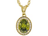 Green And White Cubic Zirconia 18k Yellow Gold Over Sterling Silver Pendant With Chain 3.24ctw