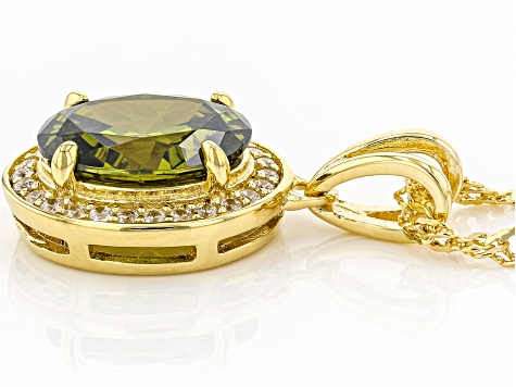 Green And White Cubic Zirconia 18k Yellow Gold Over Sterling Silver Pendant With Chain 3.24ctw