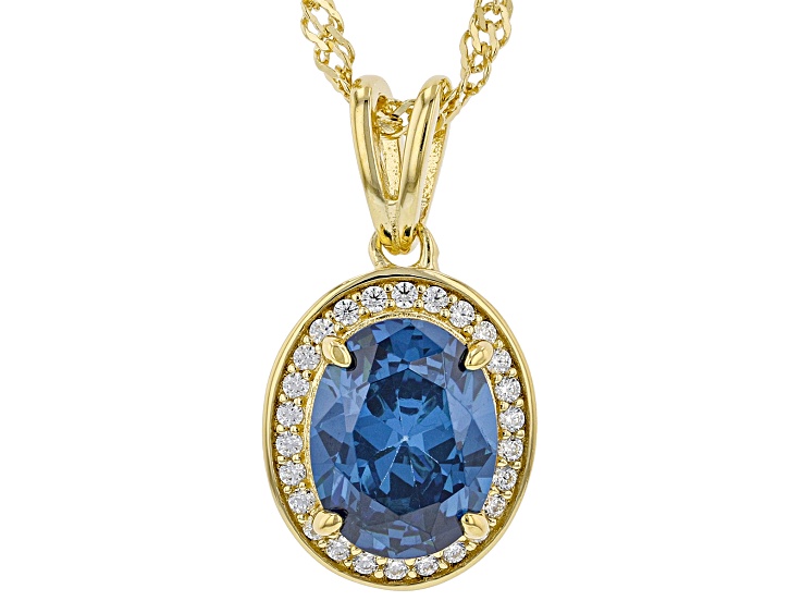 Blue And White Cubic Zirconia 18k Yellow Gold Over Sterling Silver pendant With Chain 3.29ctw