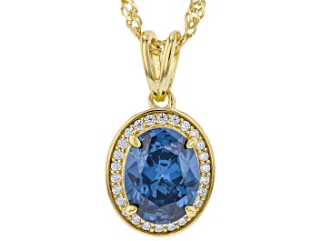 Picture of Blue And White Cubic Zirconia 18k Yellow Gold Over Sterling Silver pendant With Chain 3.29ctw