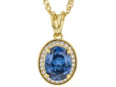 Blue And White Cubic Zirconia 18k Yellow Gold Over Sterling Silver pendant With Chain 3.29ctw
