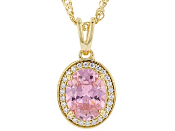 Picture of Pink And White Cubic Zirconia 18k Yellow Gold Over Sterling Silver Pendant With Chain 3.28ctw