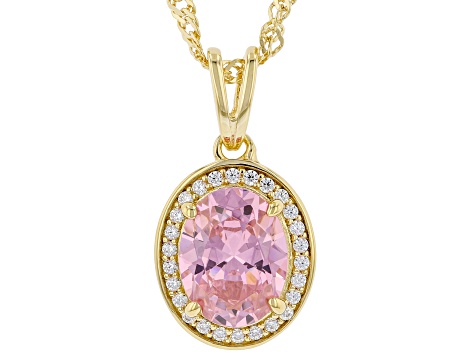 Pink And White Cubic Zirconia 18k Yellow Gold Over Sterling Silver Pendant With Chain 3.28ctw