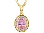 Pink And White Cubic Zirconia 18k Yellow Gold Over Sterling Silver Pendant With Chain 3.28ctw
