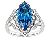 Blue And White Cubic Zirconia Rhodium Over Sterling Silver Ring 7.01ctw