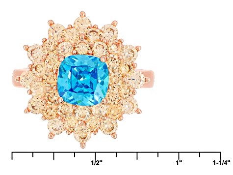 Blue And Brown Cubic Zirconia 18k Rose Gold Over Sterling Silver Ring 5.03ctw
