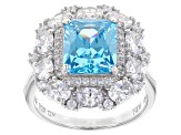 Blue And White Cubic Zirconia Rhodium Over Sterling Silver Ring 8.92ctw