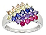 Red, Purple, Blue, Yellow, Brown Cubic Zirconia Rhodium Over Sterling Silver Ring 2.19ctw
